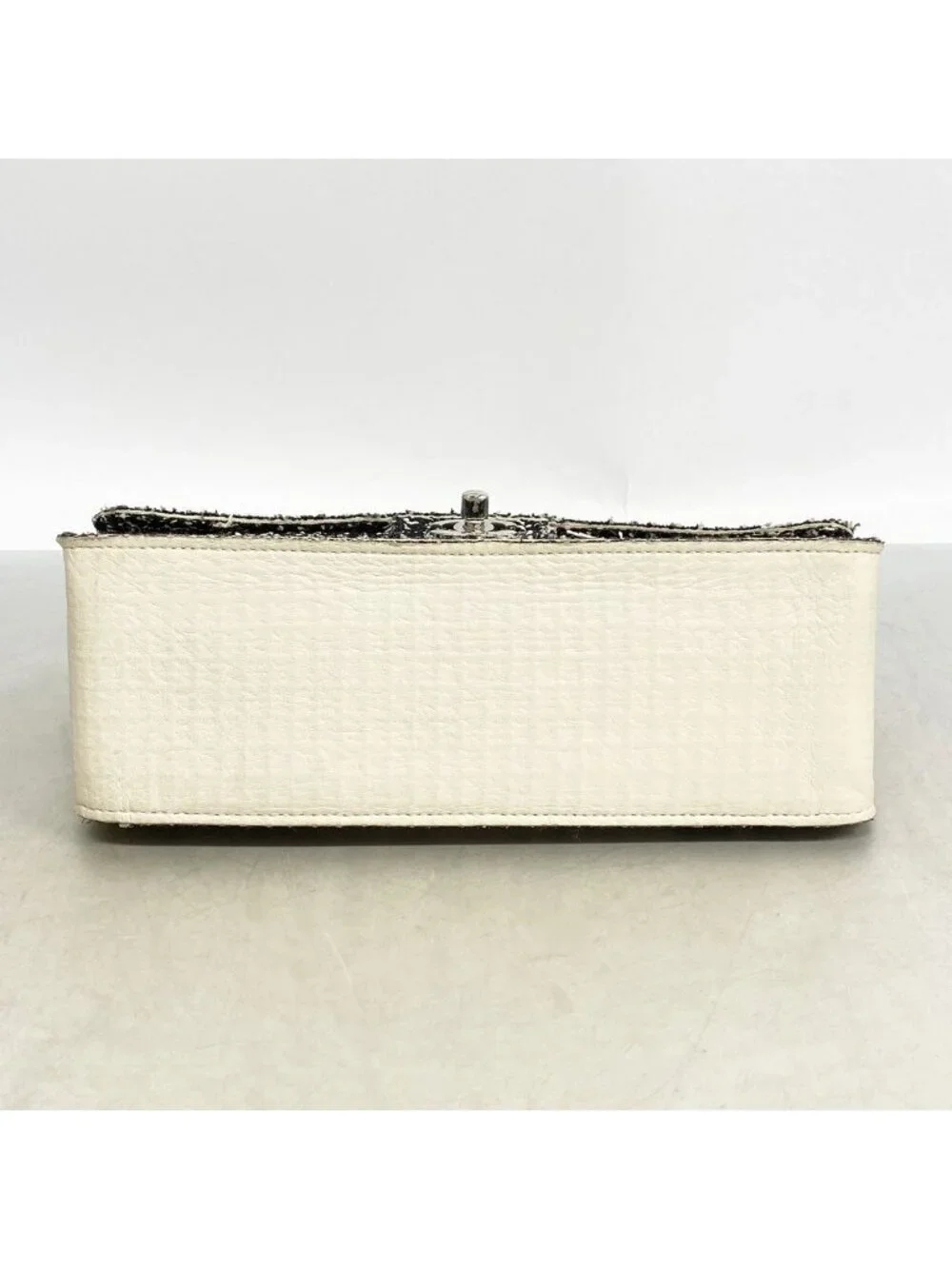 Chanel Shoulder Bag Tweed Black Ivory Silver